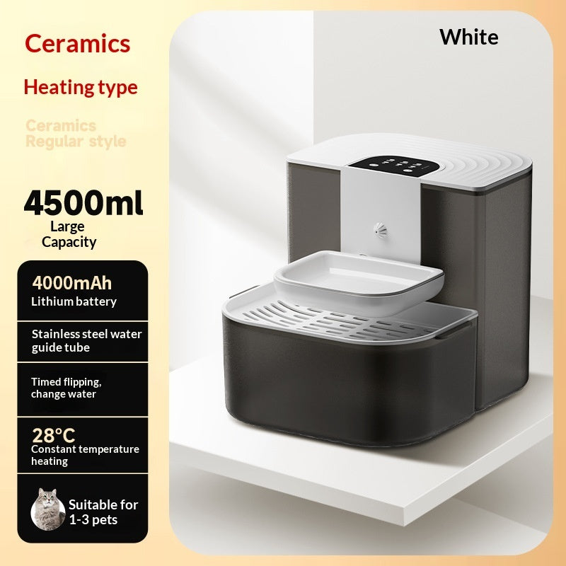Thermostatically Controlled Plug-Free Pet Water Fountain With Automatic Tilting Feature Flowing Water by DigestWell Co.