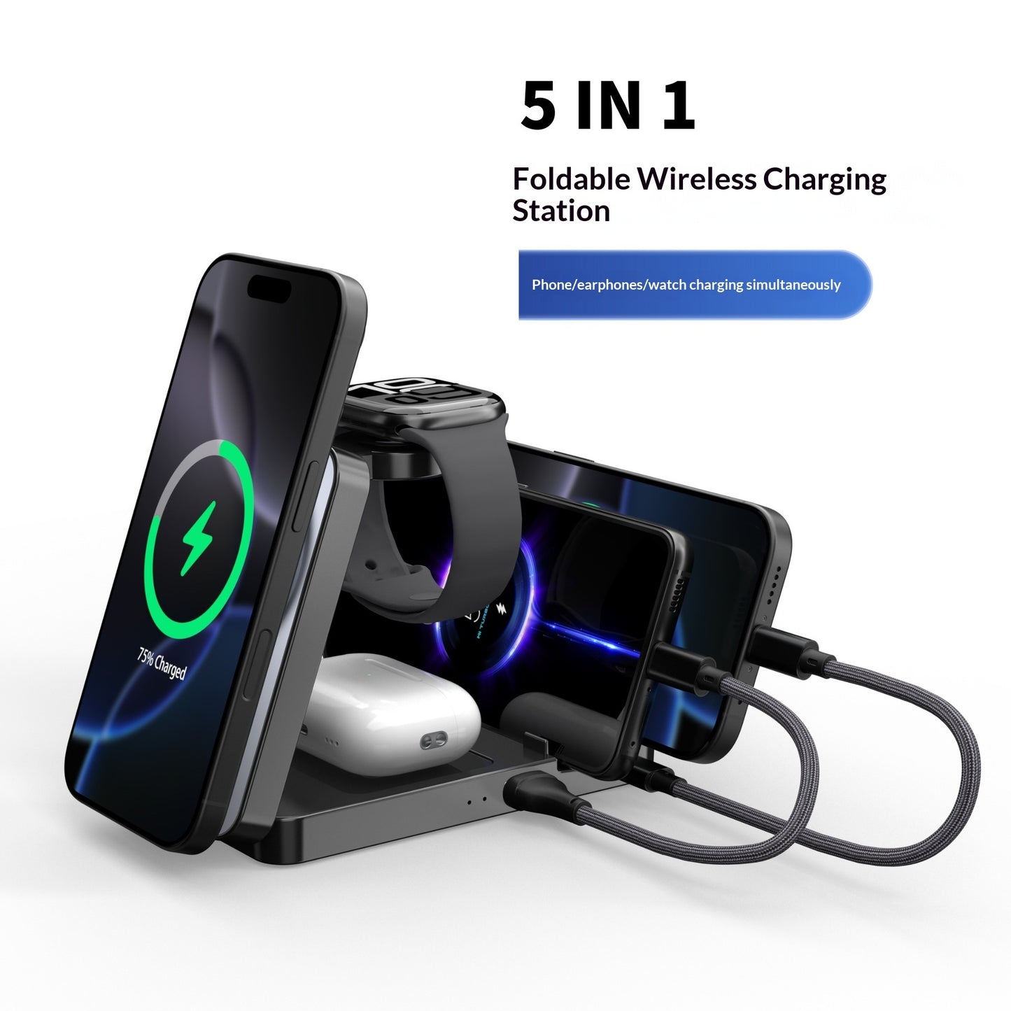 5-in-1 Multifunctional Wireless Charging Station With A Foldable Magnetic Holder For Your Desk by DigestWell Co.