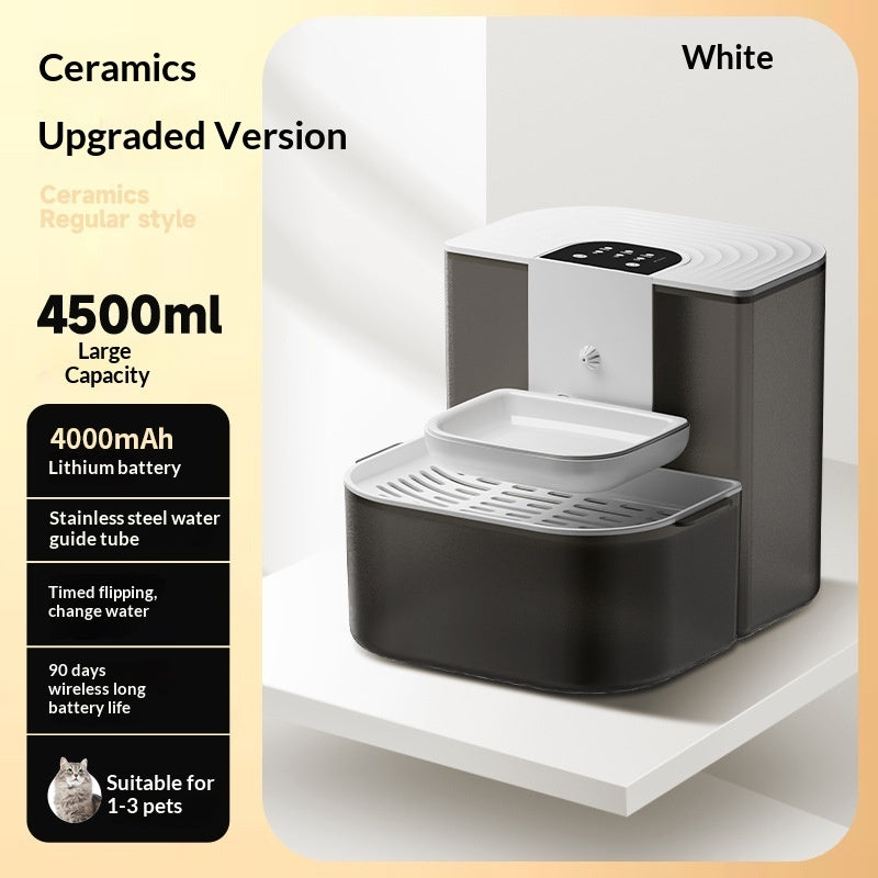 Thermostatically Controlled Plug-Free Pet Water Fountain With Automatic Tilting Feature Flowing Water by DigestWell Co.