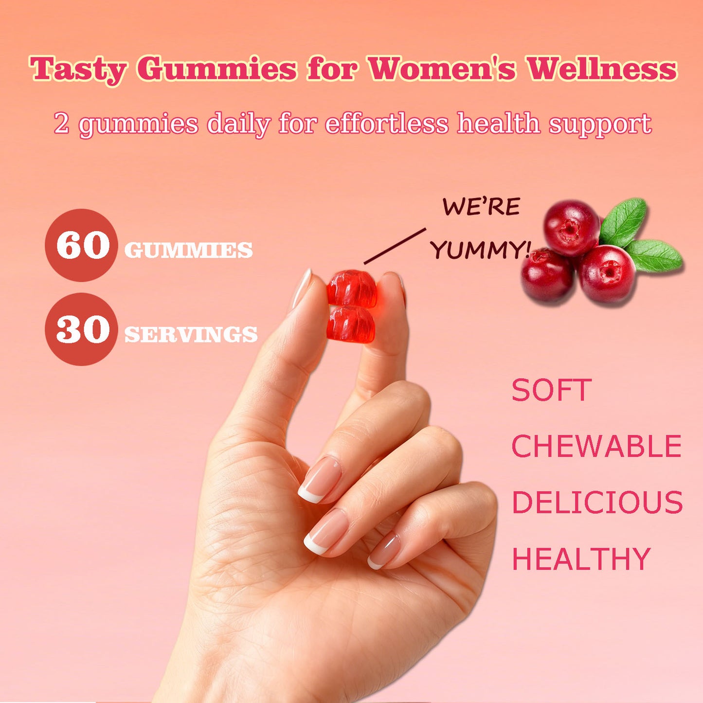 Women's Probiotic Gummies Cranberry Flavor 60 Vegan Gummies Per Pack For Intimate Health PH Balance & Freshness Support Individually Packaged For Convenience - Healthcare, Dietary