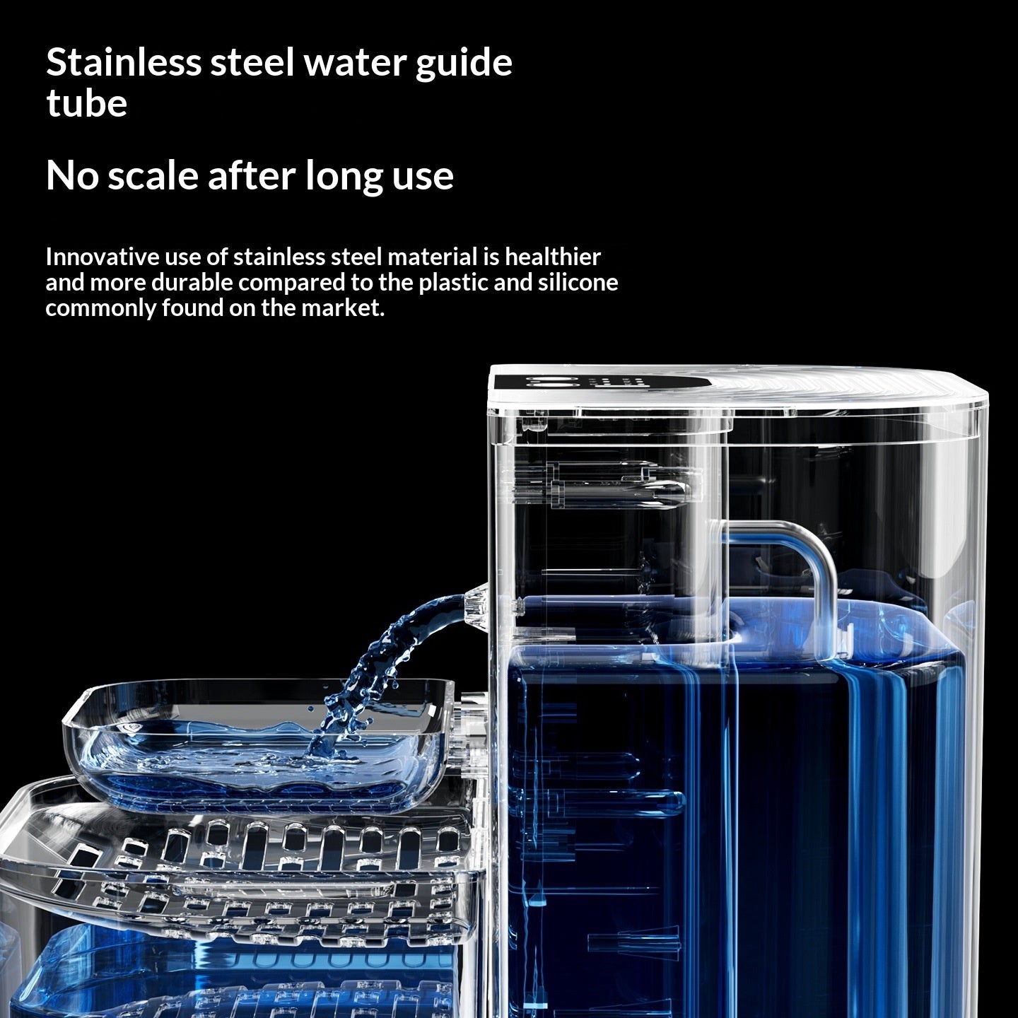 Thermostatically Controlled Plug-Free Pet Water Fountain With Automatic Tilting Feature Flowing Water by DigestWell Co.