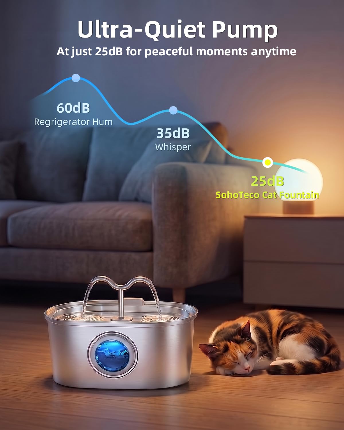 Stainless Steel Cat Water Fountain, 108oz-3.2L Pet Water Fountain For Cats Indoor, With Dual Spouts For Multiple Cats, Ultra-Quiet Automatic Dog Water Dispenser by DigestWell Co.