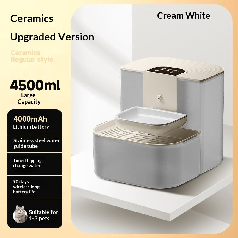 Thermostatically Controlled Plug-Free Pet Water Fountain With Automatic Tilting Feature Flowing Water by DigestWell Co.