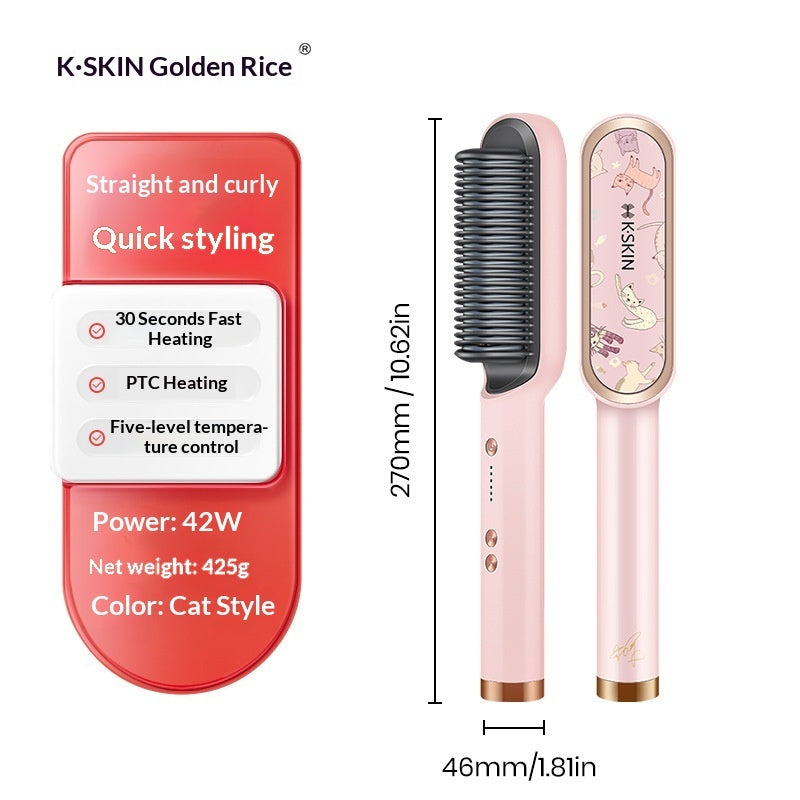 Hair Straightener Curling Iron CatThemed Gift Set Smoothing Hair Straightening Comb by DigestWell Co.