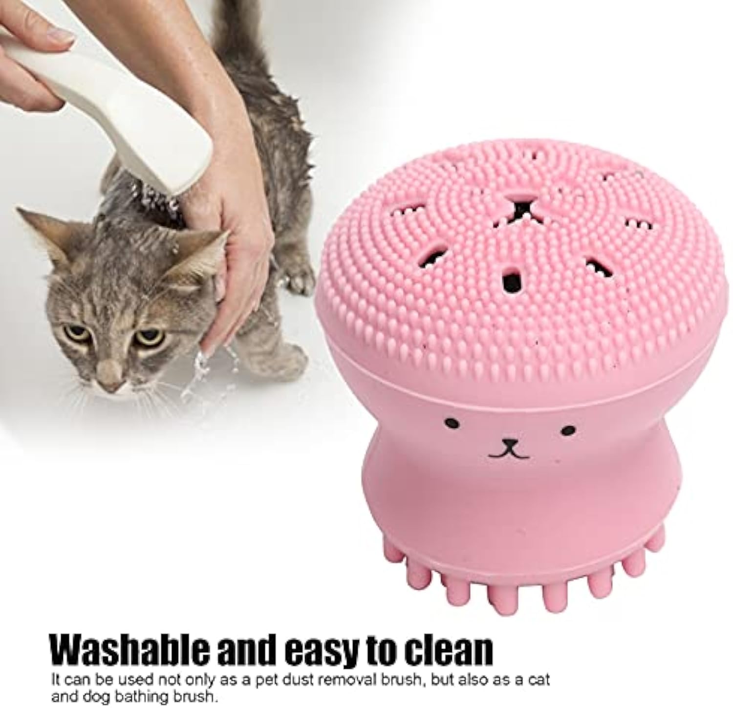 Dog Bath Brush Cat Rubber Soft Foaming Bath Brush Shower Scrubber With Shampoo Dispenser by DigestWell Co.