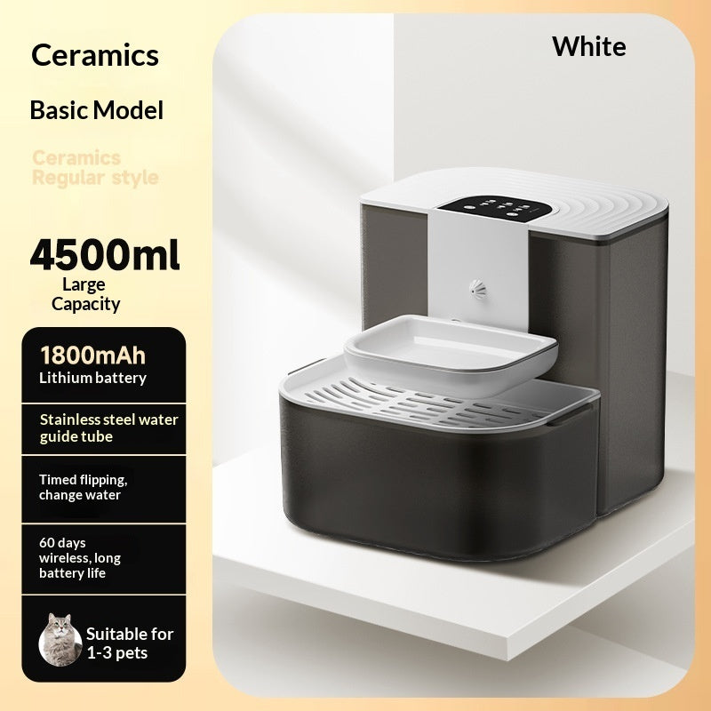 Thermostatically Controlled Plug-Free Pet Water Fountain With Automatic Tilting Feature Flowing Water by DigestWell Co.