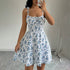 Floral Print Dress Summer Sweet A- Line Waist Trimming Dresses Women&