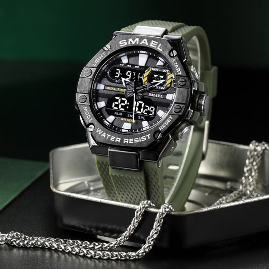 SMAEL watch with green strap and black casing on a dark background