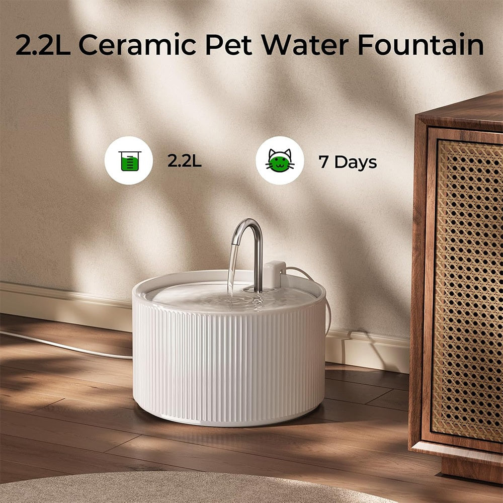 Ceramic Cat Water Fountain 2.2L Pet Automatic Water Dispenser by DigestWell Co.