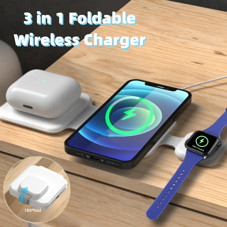 3 In 1 Magnetic Foldable Wireless Charger Charging Station Multi-device Folding Cell Phone Wireless Charger Gadgets by DigestWell Co.