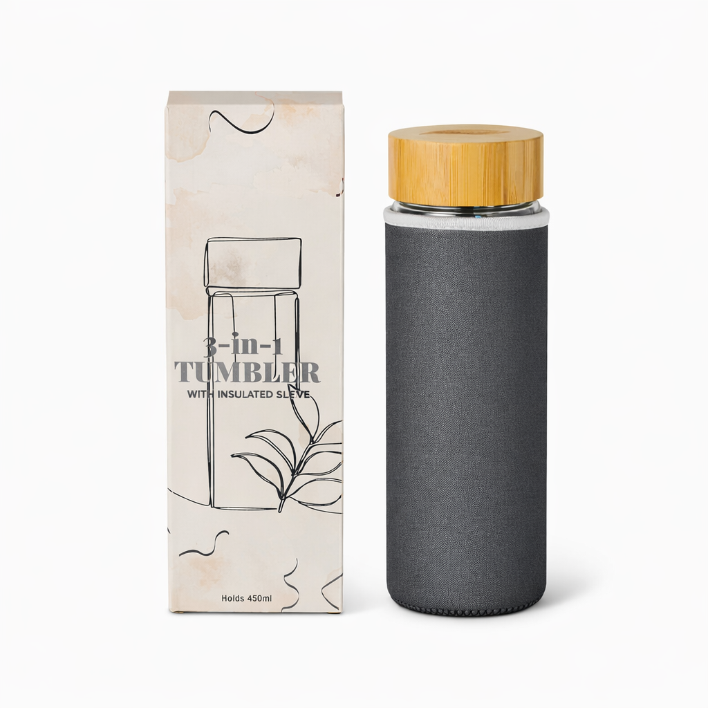 3 in 1 Sustainable Glass and Bamboo Tea Tumbler by Tease - Tea Inspired Wellness & Beauty