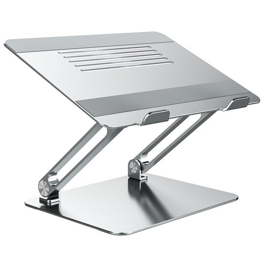 Silver laptop stand on a white background