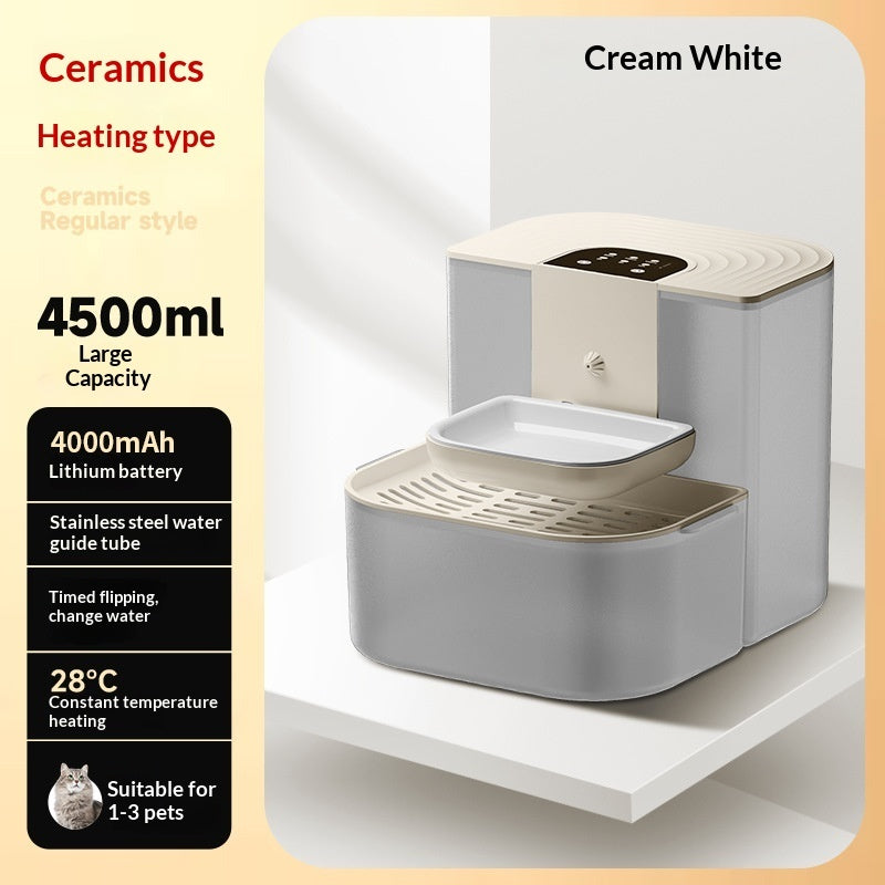 Thermostatically Controlled Plug-Free Pet Water Fountain With Automatic Tilting Feature Flowing Water by DigestWell Co.