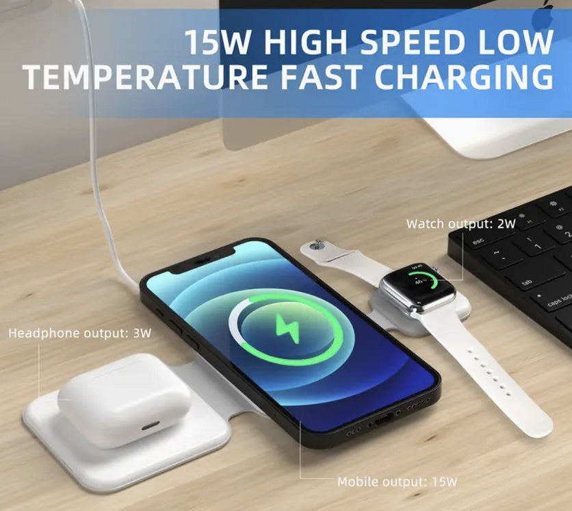 3 In 1 Magnetic Foldable Wireless Charger Charging Station Multi-device Folding Cell Phone Wireless Charger Gadgets by DigestWell Co.
