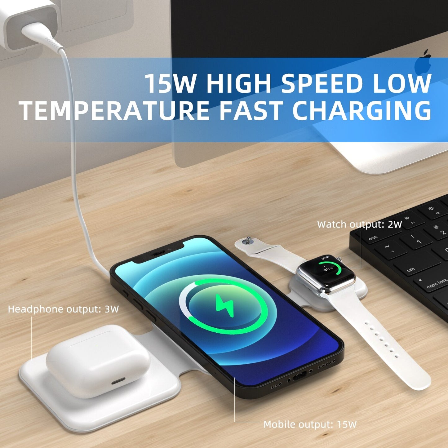 3 In 1 Magnetic Foldable Wireless Charger Charging Station Multi-device Folding Cell Phone Wireless Charger Gadgets by DigestWell Co.