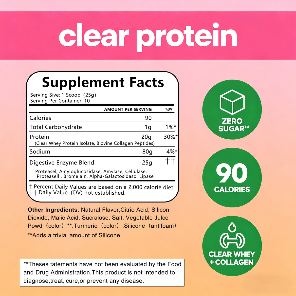 WINYEL Nutrition Clear Protein Collagen Peptides, Raspberry Lemonade, 20g Protein, Zero Sugar, Grass-Fed Whey, 250g by DigestWell Co.