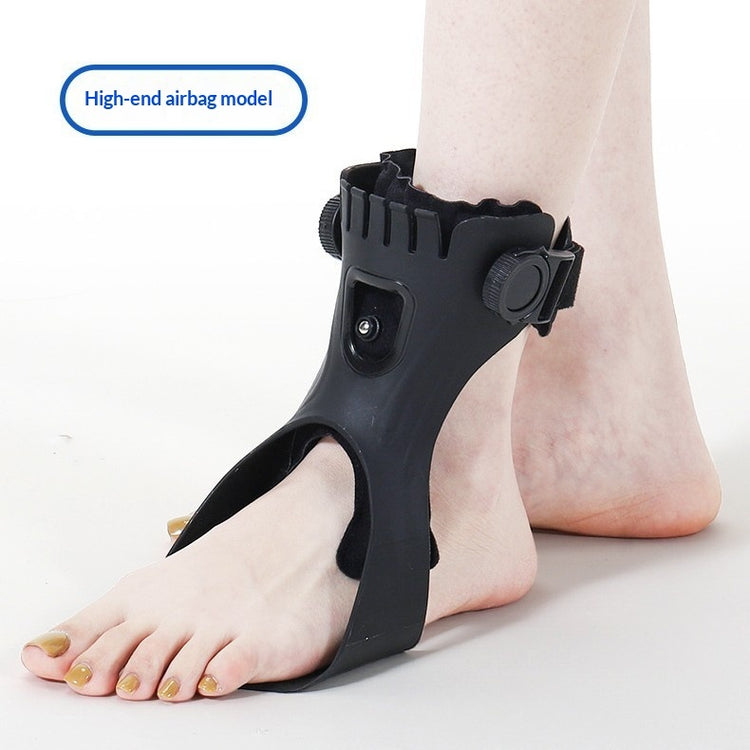 Drop foot brace with airbag and adjustable straps worn on the anklee