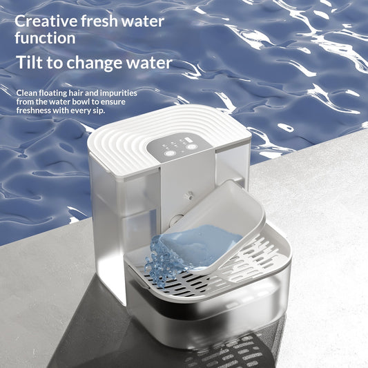 Thermostatically Controlled Plug-Free Pet Water Fountain With Automatic Tilting Feature Flowing Water by DigestWell Co.