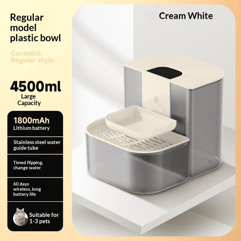 Thermostatically Controlled Plug-Free Pet Water Fountain With Automatic Tilting Feature Flowing Water by DigestWell Co.